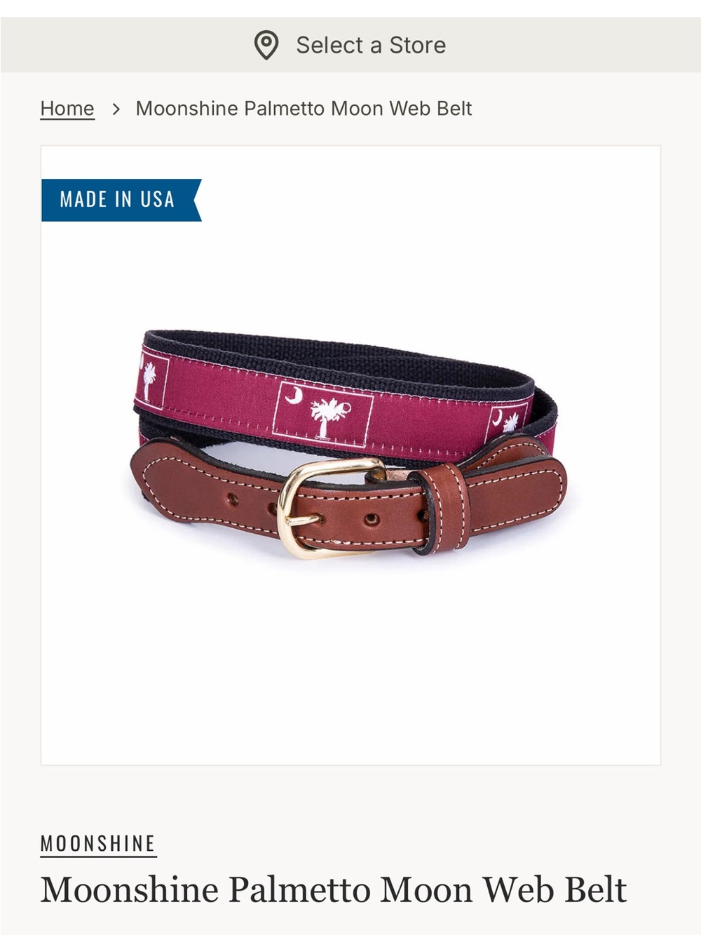 South Carolina Belt Palmetto Web Belt - Burgundy with Brown Leather Trim maroon